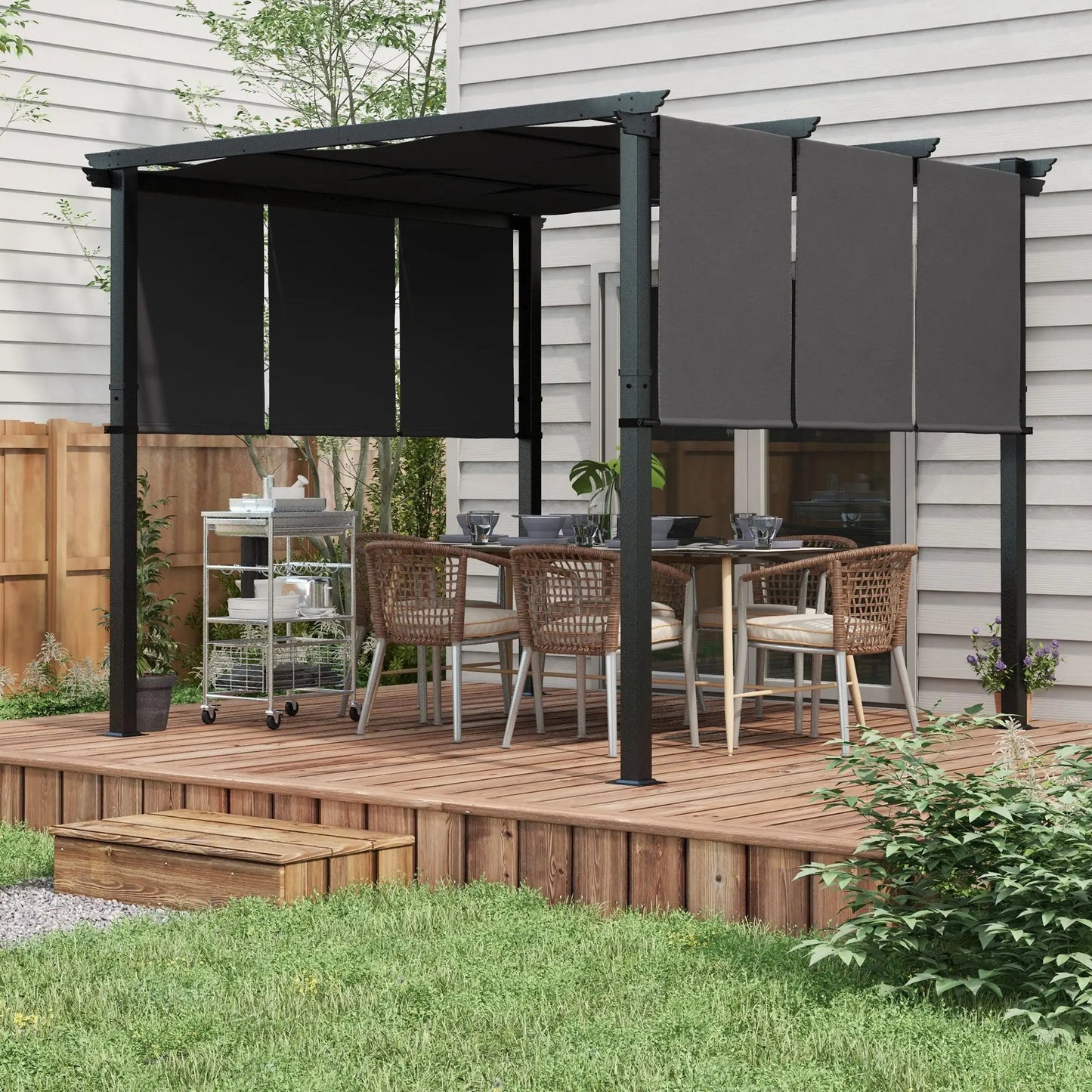10' x 10' Metal Pergola, Retractable Canopy, Charcoal Grey Pergolas at Gallery Canada