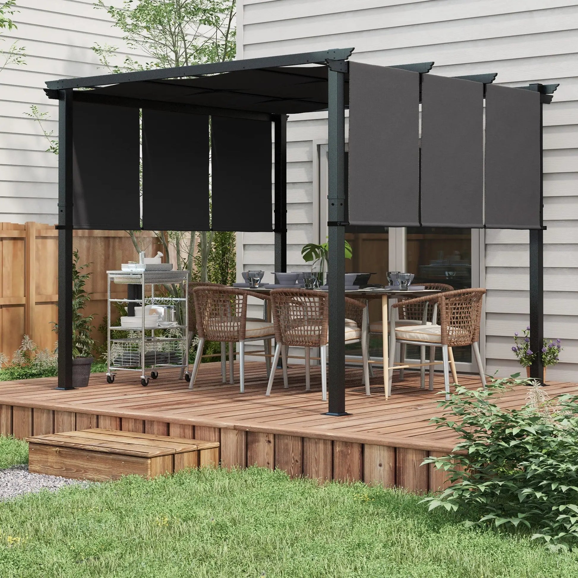 10' x 10' Metal Pergola, Retractable Canopy, Charcoal Grey Pergolas at Gallery Canada