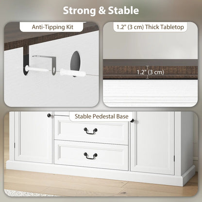 Farmhouse Sideboard with Charging Station, 58" Buffet Cabinet, White Storage Cabinets at Gallery Canada