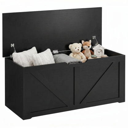 39.4 In Storage Chest With 2 Safety Hinges, White Wood Grain, White