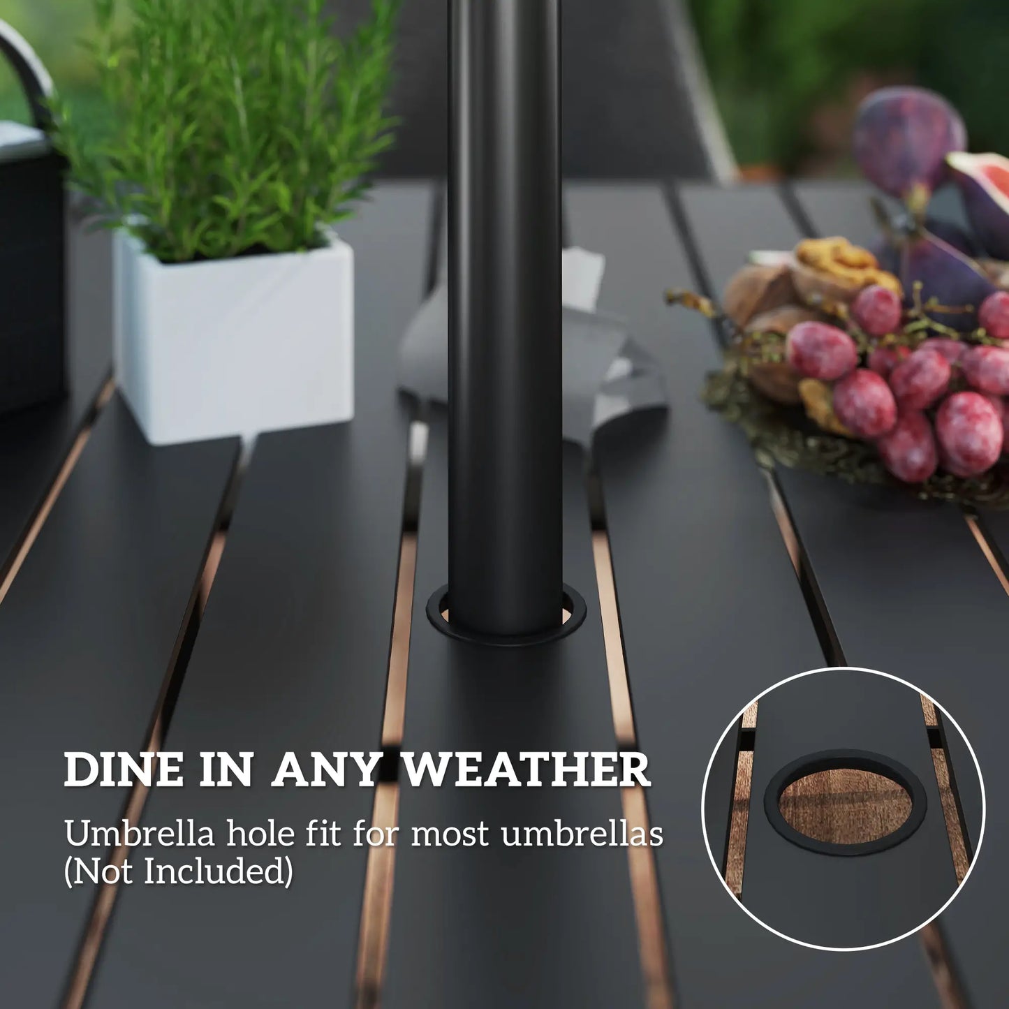 7 Piece Wicker Patio Set, Cushions, Umbrella Hole, Slatted Table Outdoor Dining Sets at Gallery Canada