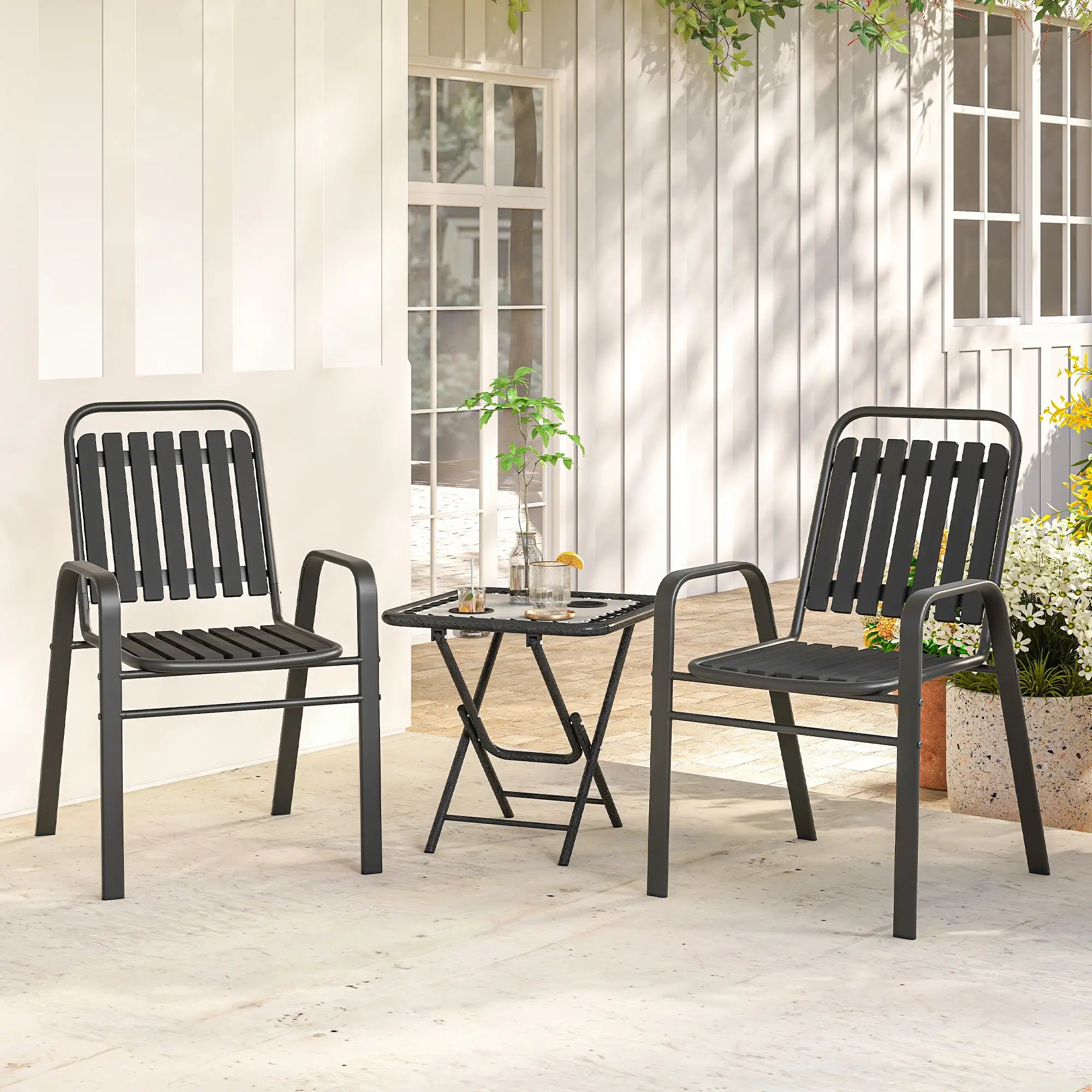 Stackable Outdoor Dining Chairs Set Of 2, Black Patio Chairs at Gallery Canada