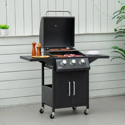 3 Burner Portable Gas Grill, With Wheels And Warming Rack, Black Propane Gas Grills at Gallery Canada