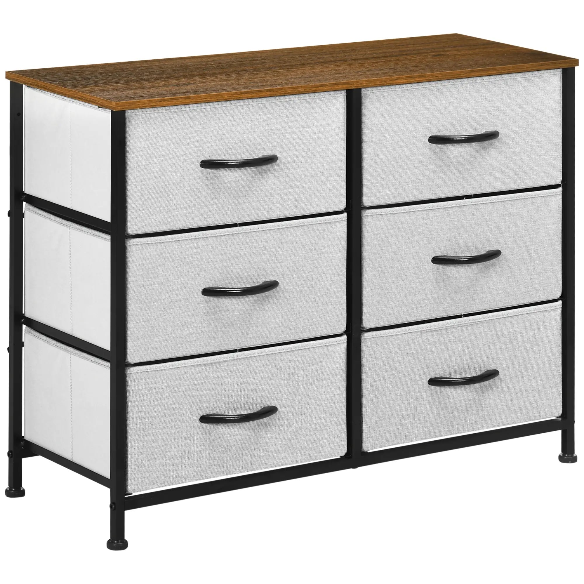 6 Drawer Dresser, Fabric Chest, Steel Frame, Wood Grain Top, Grey Storage Cabinets at Gallery Canada