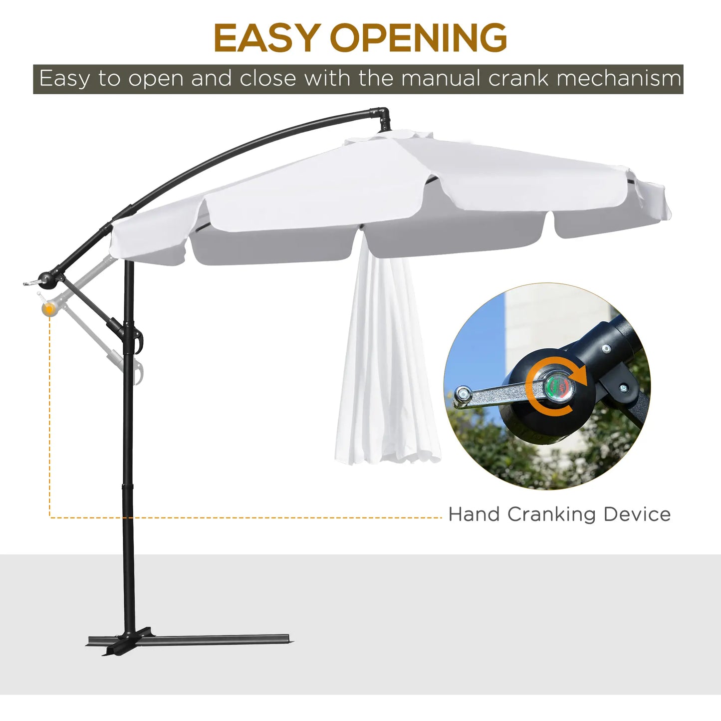 9FT Offset Hanging Patio Umbrella, Easy Tilt, Cross Base, 8 Ribs, White Cantilever Umbrellas at Gallery Canada