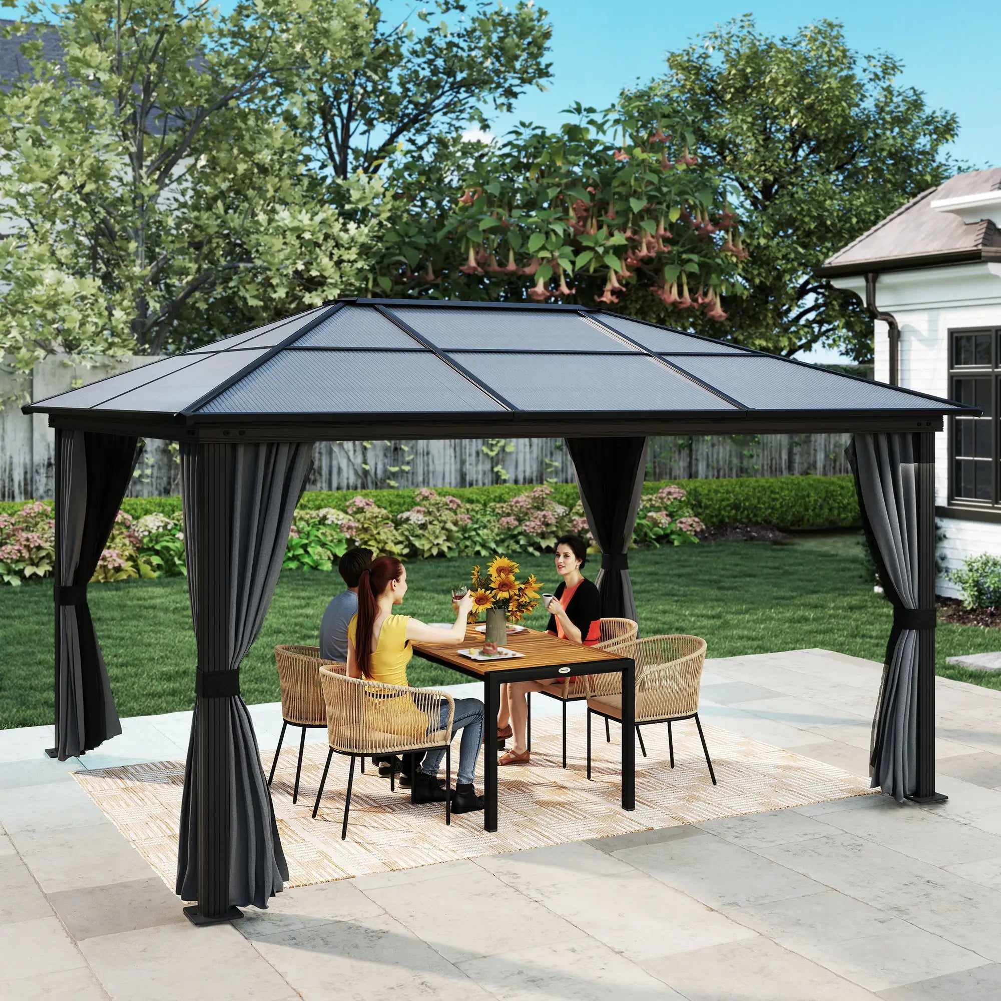 12' x 15' Hardtop Gazebo, Polycarbonate Roof, Aluminum Frame, Dark Grey Gazebos at Gallery Canada