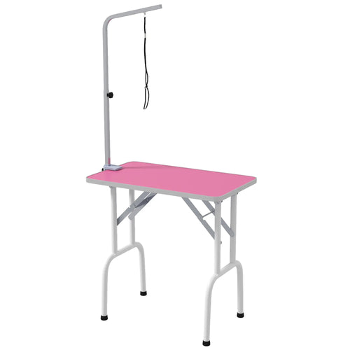 Foldable Pet Grooming Table, Adjustable Arm, Non-Slip Surface, Pink