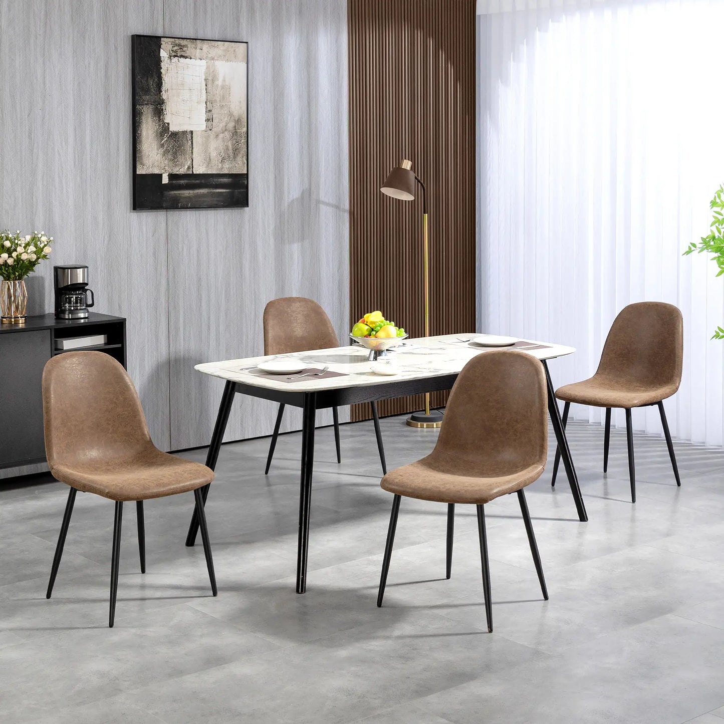 Retro Dining Table Chairs Set of 4, PU Leather Upholstered Bar Stools at Gallery Canada