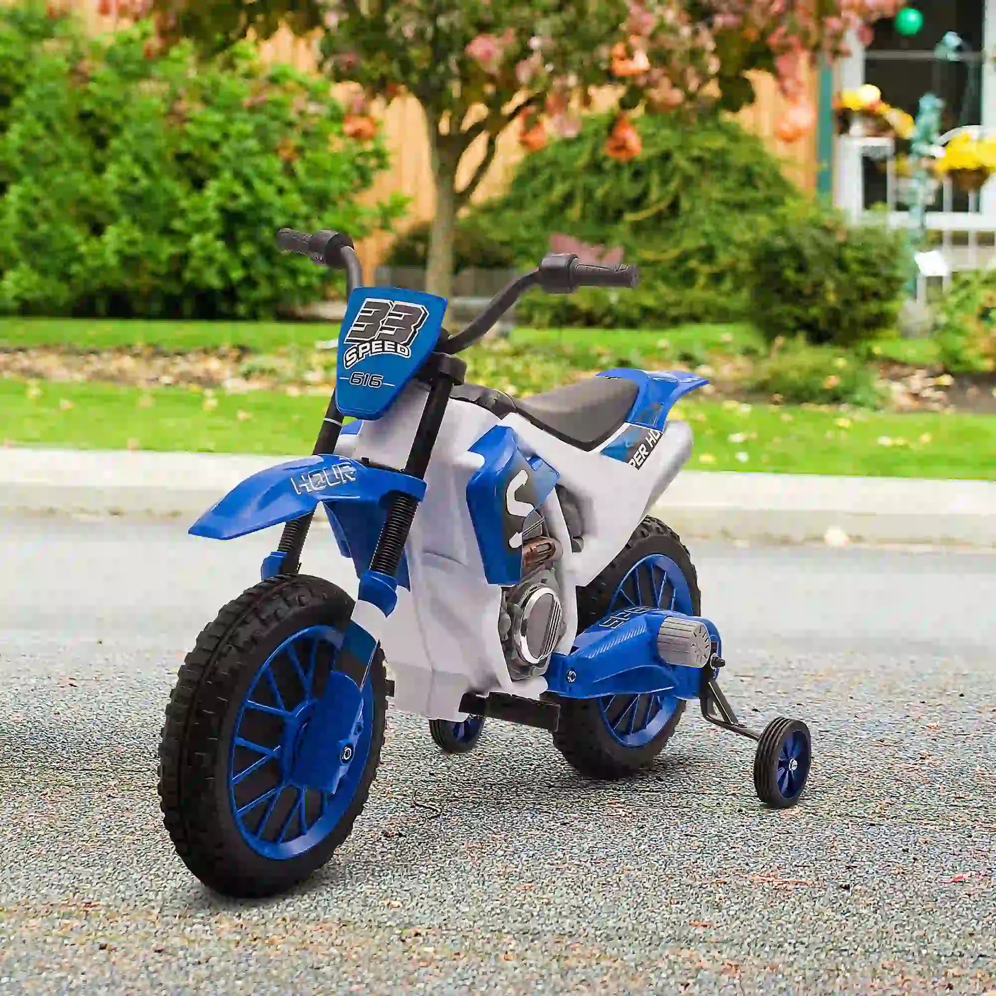 Kids Dirt Bike, 12V Battery, Training Wheels, Blue Electric Motorcycles at Gallery Canada