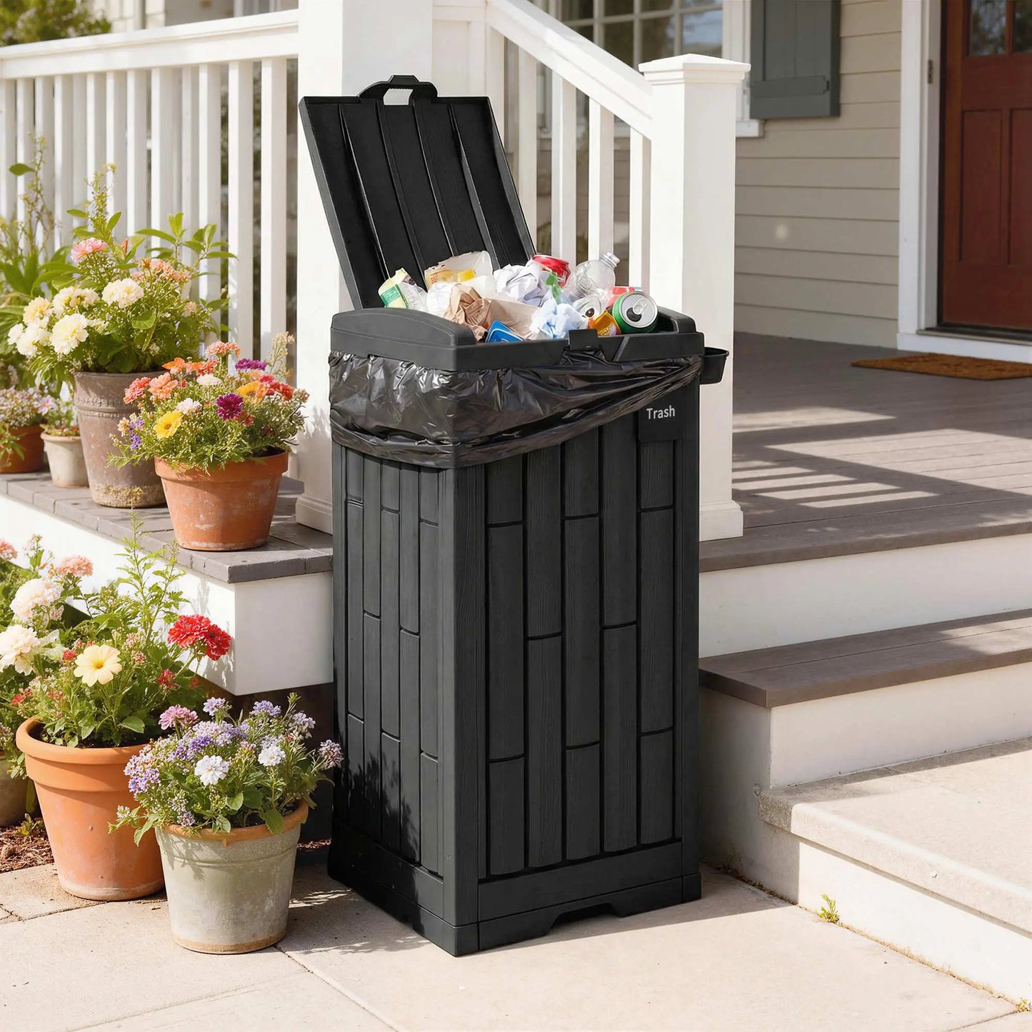 29 Gallon Outdoor Garbage Bin, Dual Lid, Ashtray Drip Tray, Black Garden Accessories at Gallery Canada