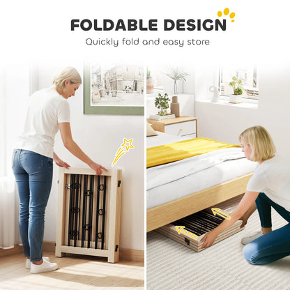 Wooden Foldable Dog Gate, 4 Panels, Walk-Through Door