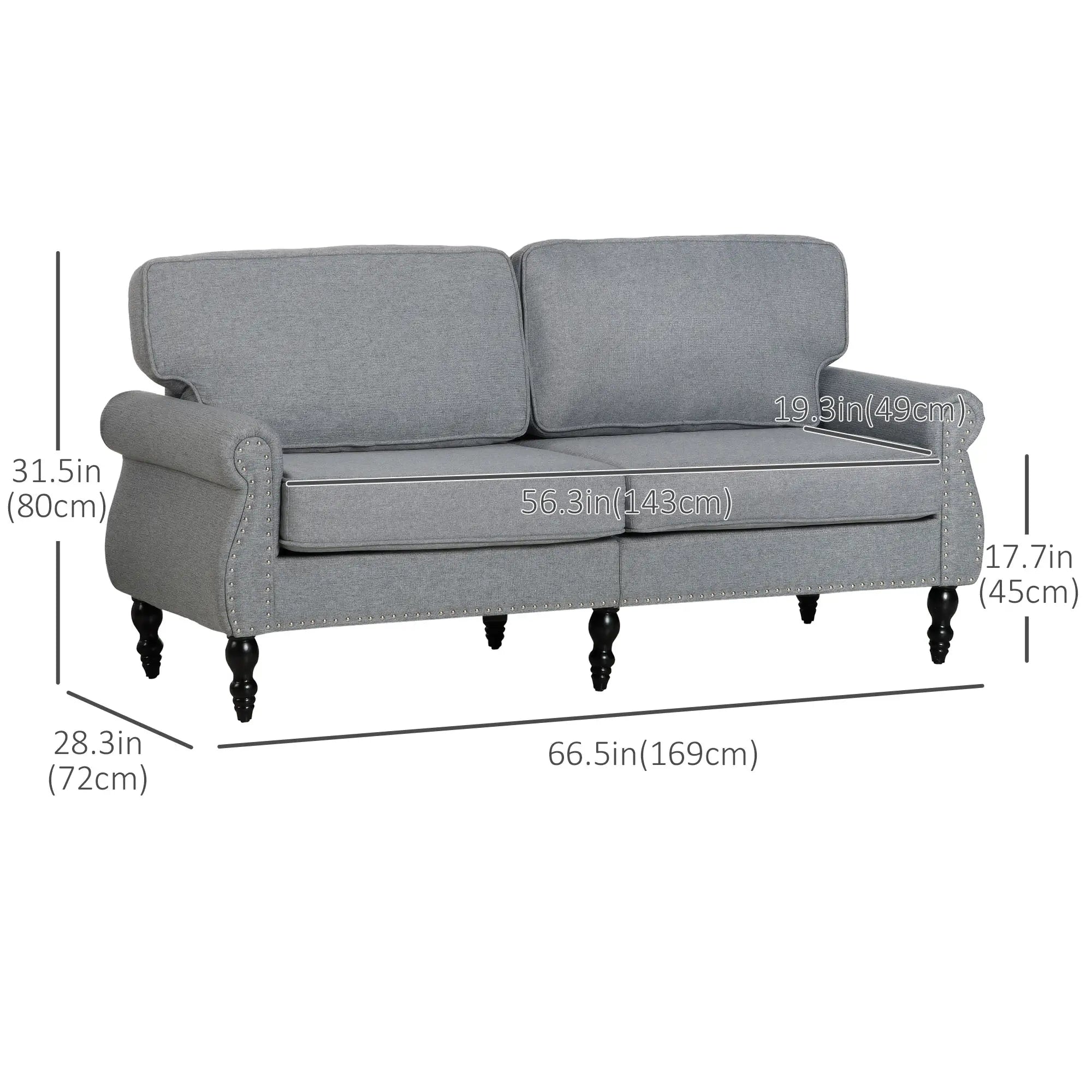 Traditional Double Sofa, Sponge Padding, Rubber Wood Leg, 2 Seater, Nail Head Accent 2-Seater Sofas at Gallery Canada