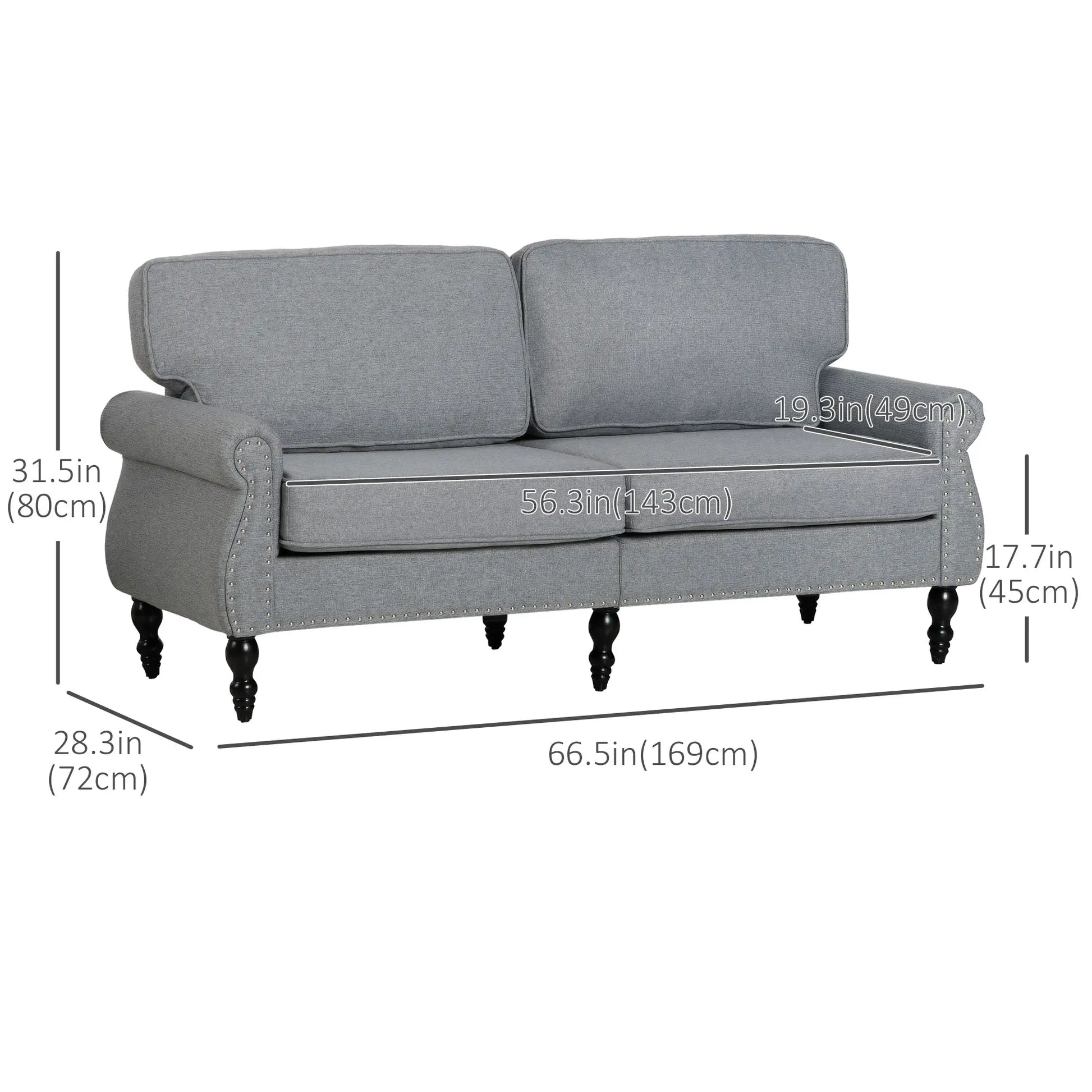 Traditional Double Sofa, Sponge Padding, Rubber Wood Leg, 2 Seater, Nail Head Accent 2-Seater Sofas at Gallery Canada