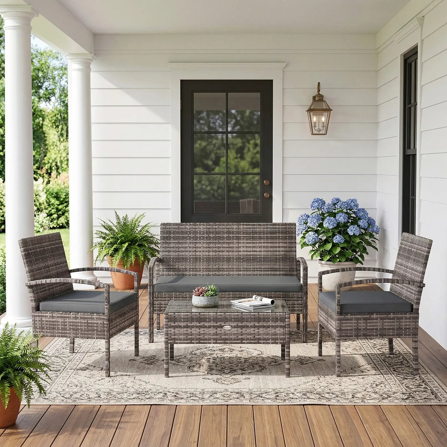 4-Piece Patio Furniture Set, Loveseat, 2 Armchairs, Coffee Table, Dark Grey Patio Furniture Sets at Gallery Canada
