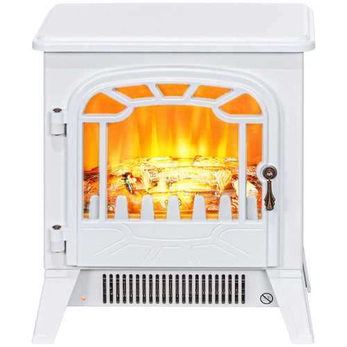 Freestanding Electric Fireplace Heater, Overheat Protection, Realistic Flame, 750W/1500W, White