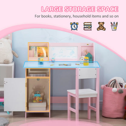 Kids Desk and Chair Set, 2Pcs, Whiteboard, Storage, Shelves, Pink Kids Table Sets at Gallery Canada