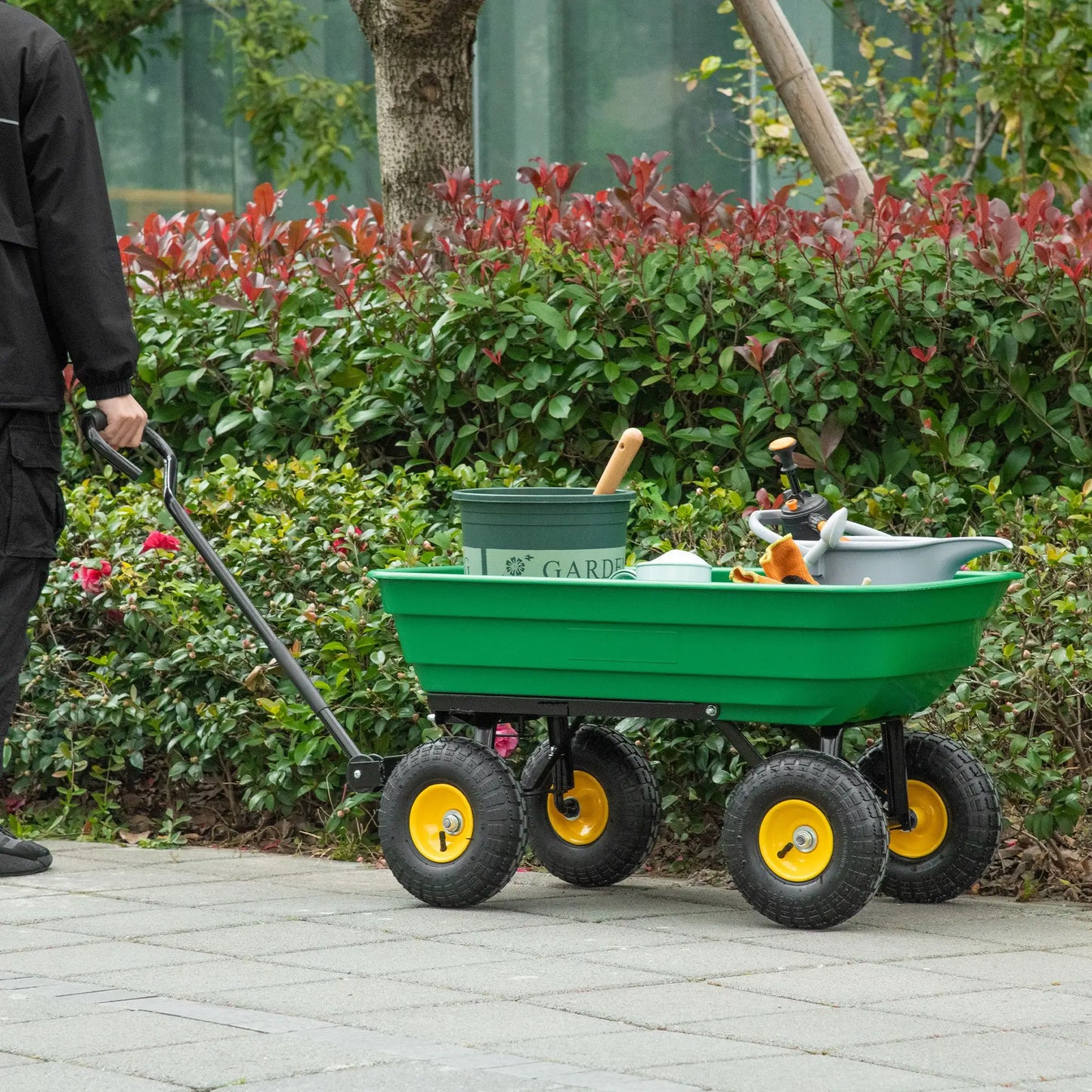 Heavy Duty Garden Dump Cart, 440lbs, Steel Frame, 10'' Pneumatic Tires, Green Folding Garden Carts at Gallery Canada