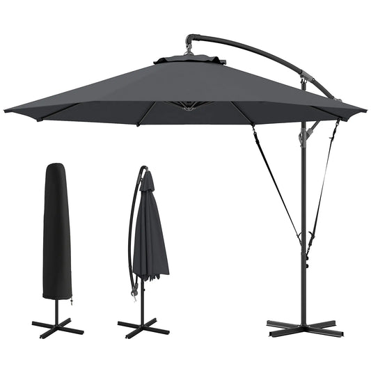 9.5' Cantilever Umbrella, Wind Protection, Crank, Cross Base, UPF 50+, Grey Offset Cantilever Umbrellas Dark Grey at Gallery Canada