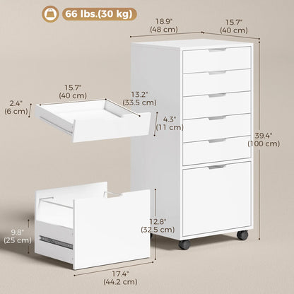 Mobile Printer Stand With 5 Drawers, White