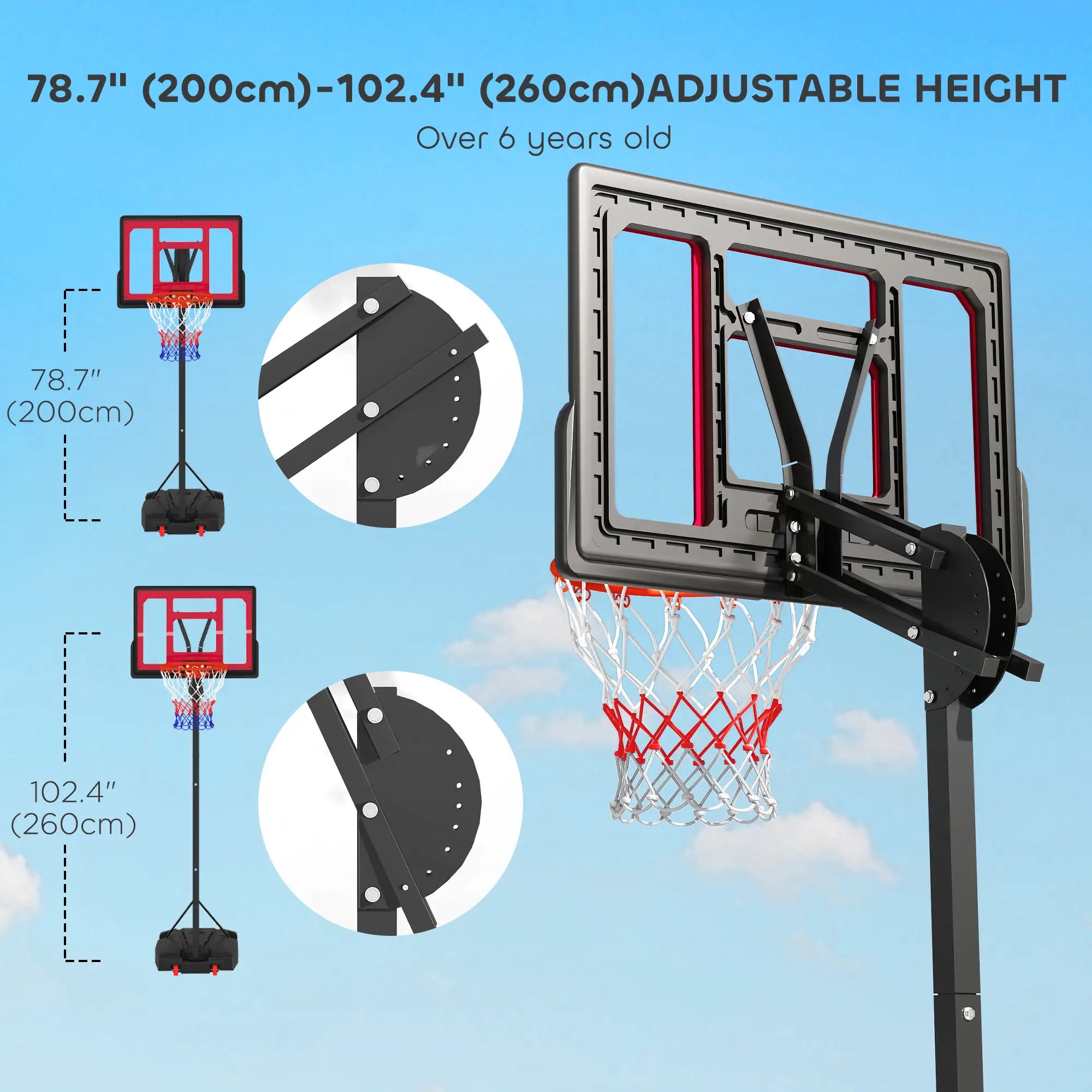 Kids Basketball Hoop, 6.6-8.5ft Adjustable Height, Indoor Outdoor, for 6+ Years Basketball at Gallery Canada
