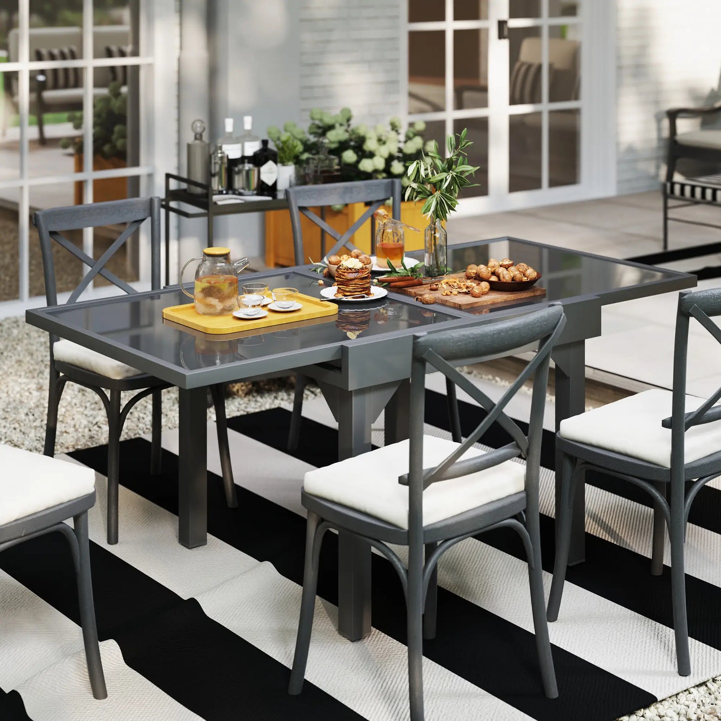 35"-71" Expandable Outdoor Table, Tempered Glass Top, Metal Frame, for 4-6 Person Patio Dinning Tables at Gallery Canada