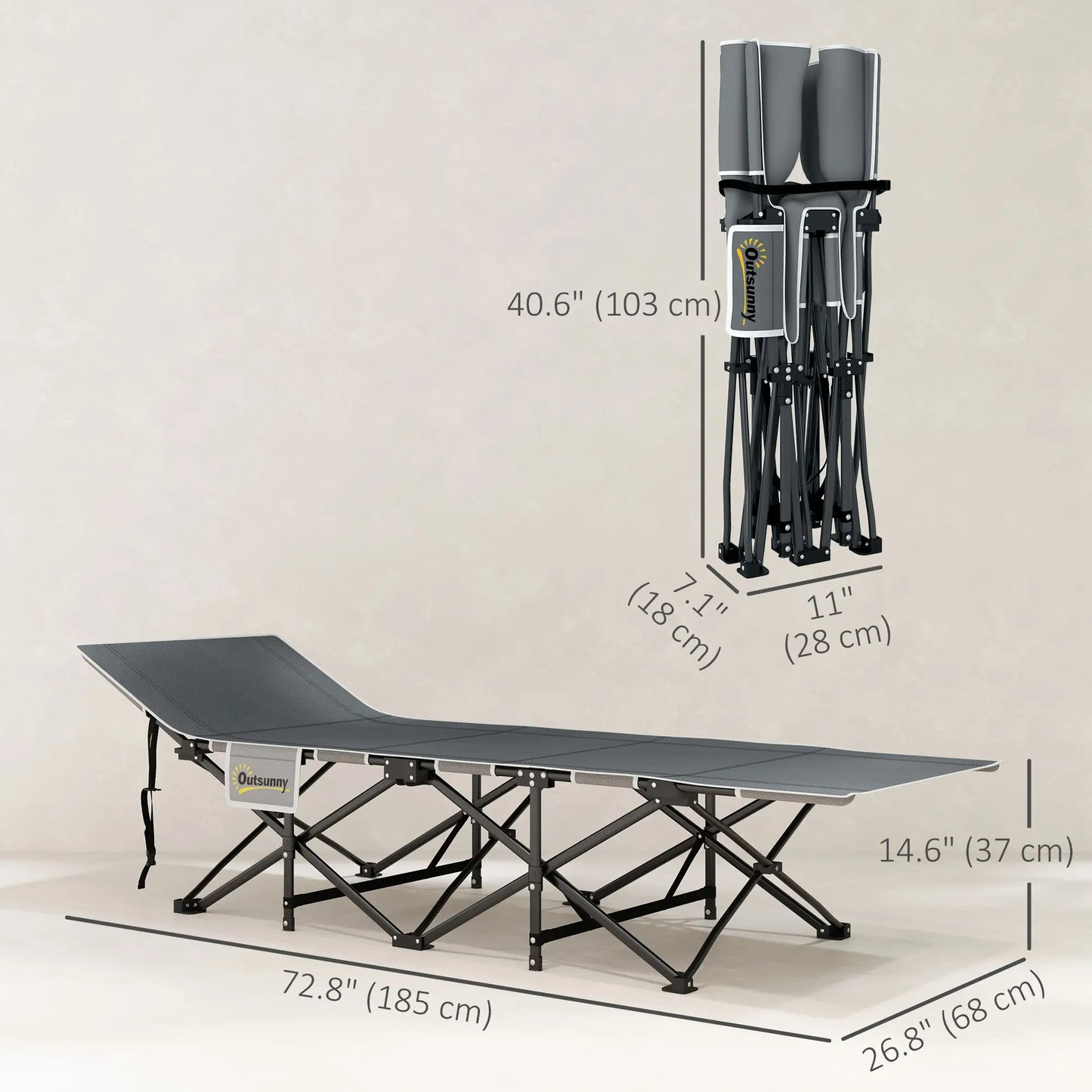 25.6" Wide Folding Camping Cot, Mattress Included, Light Grey Camping Cots at Gallery Canada