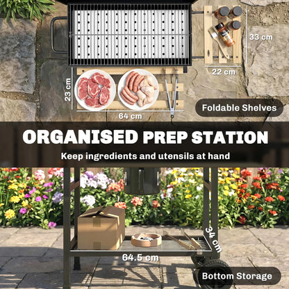 Charcoal BBQ Grill With Foldable Shelves, Warming Rack, Thermometer, Wheels Charcoal BBQ Grils at Gallery Canada
