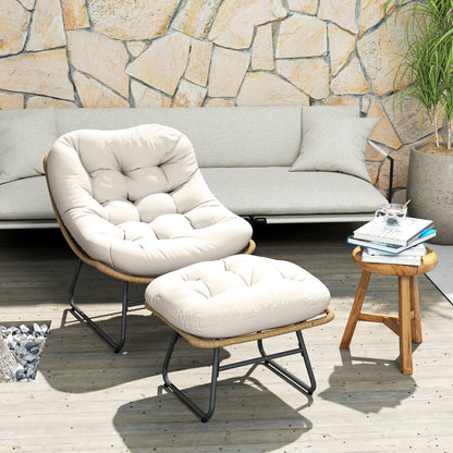 Rattan Chair With Stool, Cushion, Adjustable Foot Pads, Natural Patio Furniture Sets at Gallery Canada