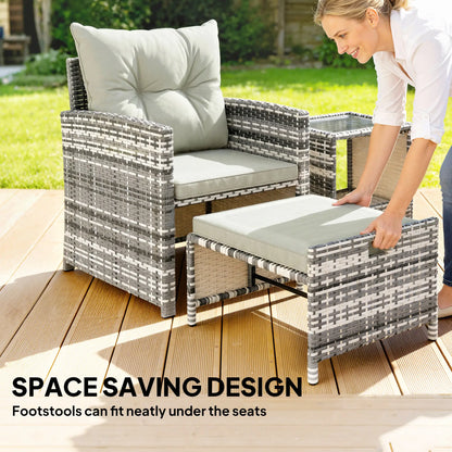 5 Piece Patio Furniture Set, Wicker Chairs With Ottomans, 2-Tier Glass Coffee Table, Grey/Cream White Patio Furniture Sets at Gallery Canada