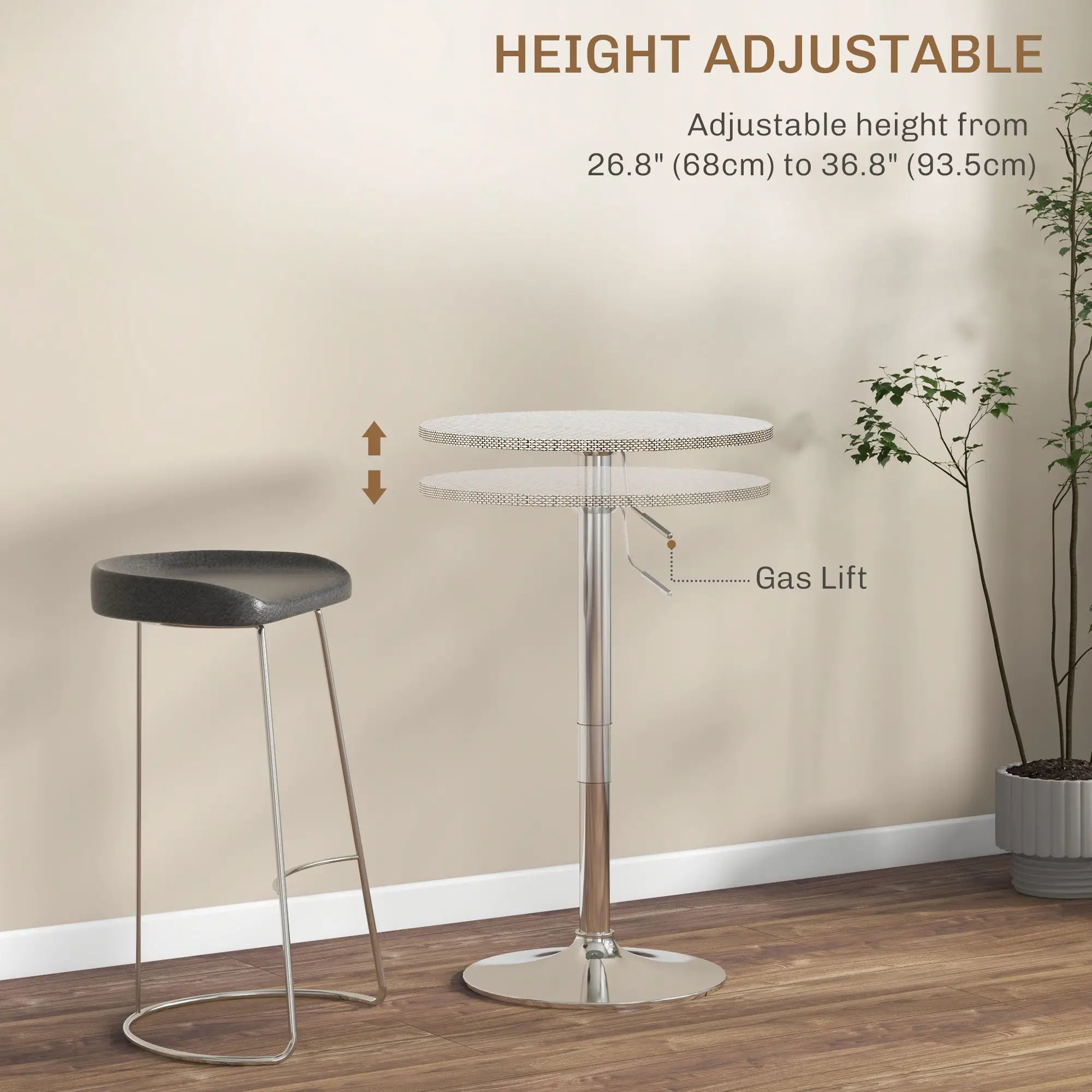 Adjustable Round Bar Table, PE Rattan Top, Steel Base, 2-Person, Grey Bar Tables at Gallery Canada