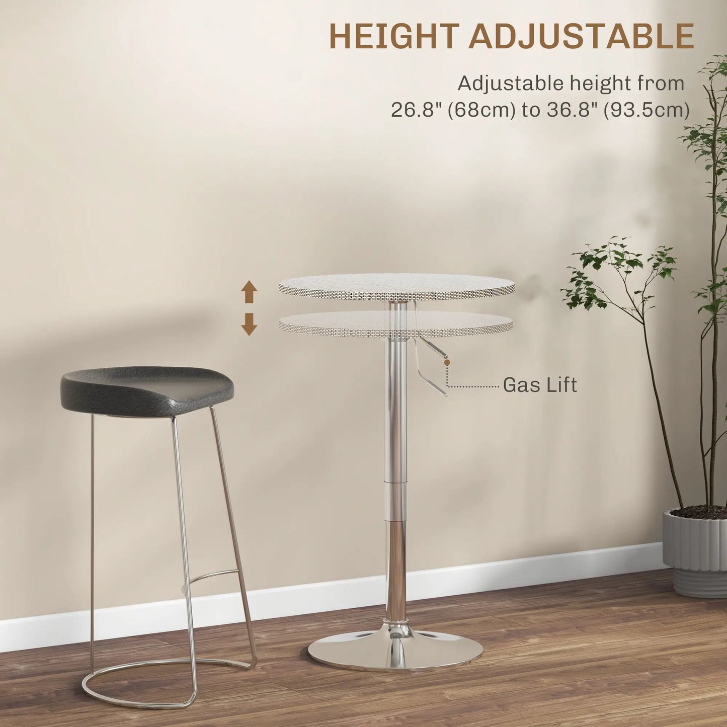 Adjustable Round Bar Table, PE Rattan Top, Steel Base, 2-Person, Grey Bar Tables at Gallery Canada