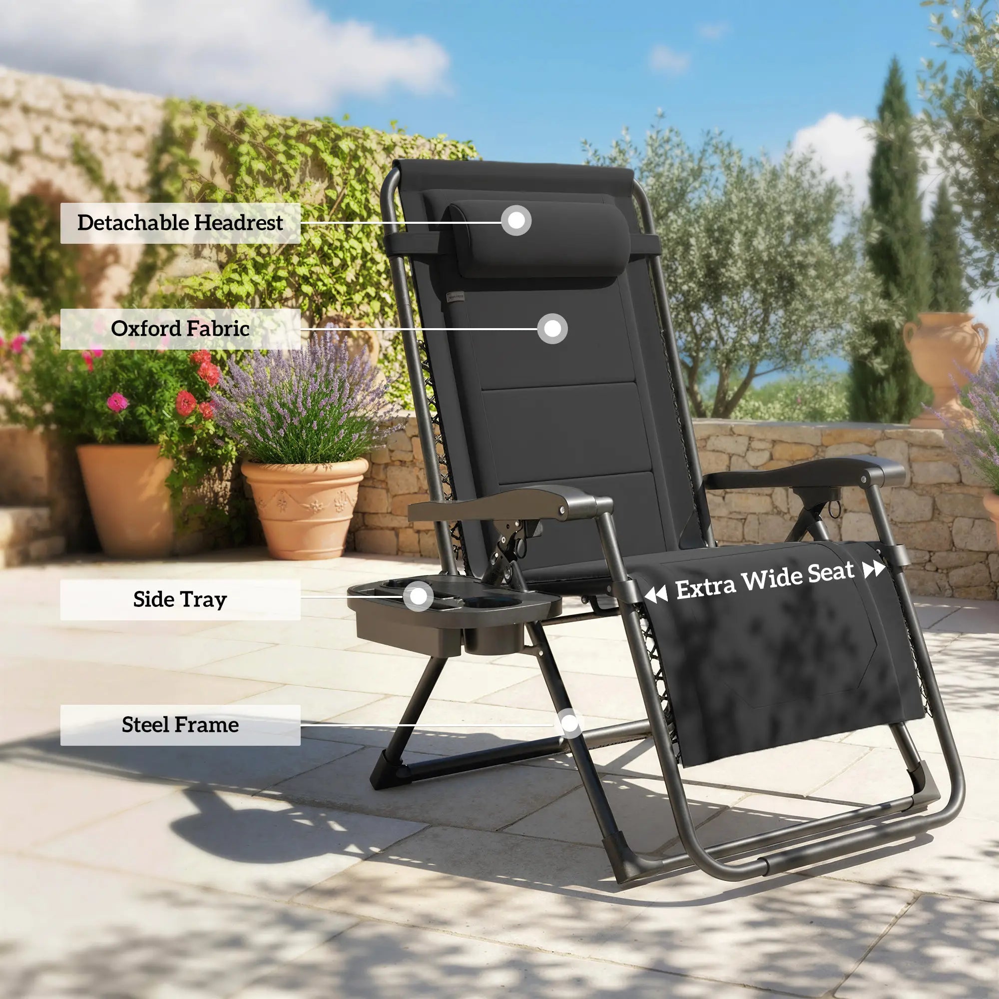 Zero Gravity Chair, Reclining Outdoor Lounger, 400 LBS Capacity, Black Lounger Chairs at Gallery Canada