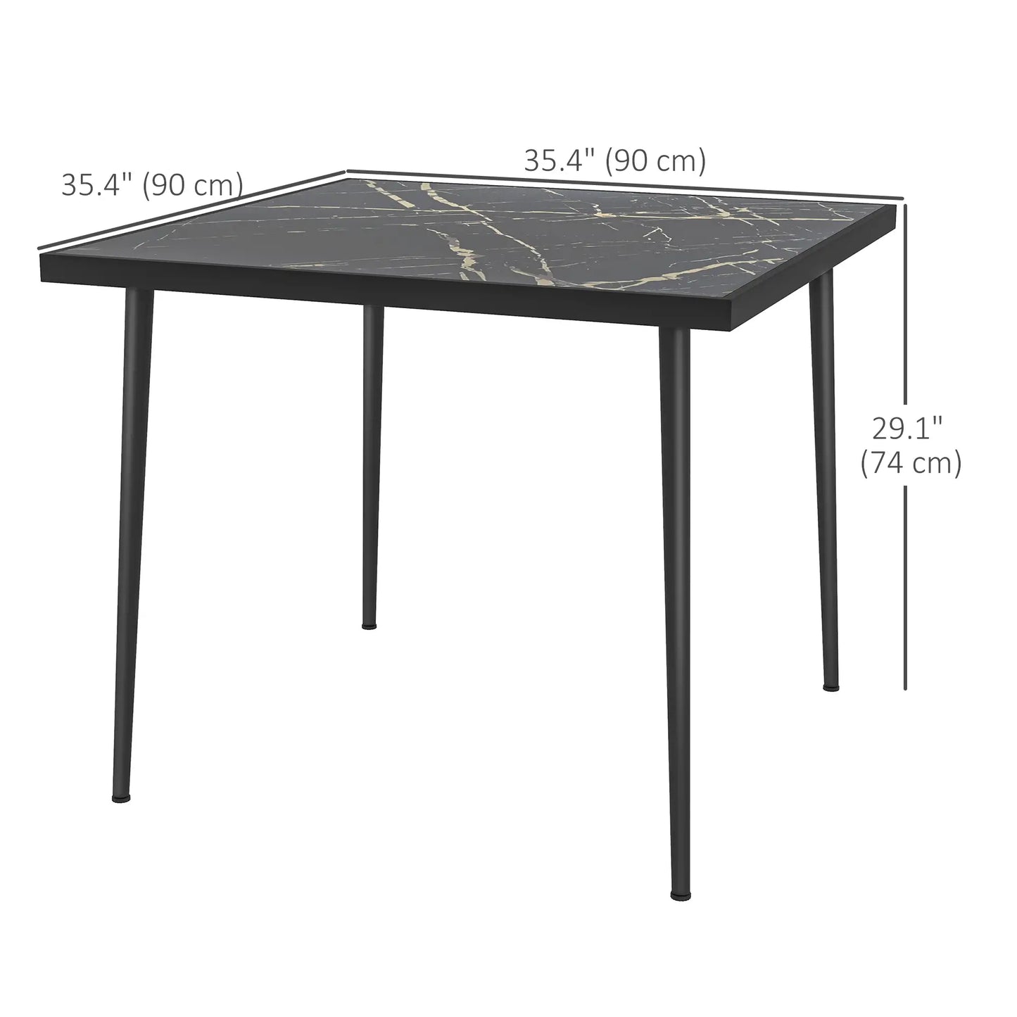 Square Patio Dining Table for 4, Marble Effect Glass Top, Steel Frame, Black Patio Dinning Tables at Gallery Canada