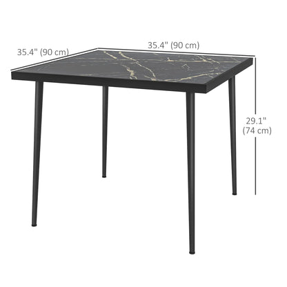Square Patio Dining Table for 4, Marble Effect Glass Top, Steel Frame, Black Patio Dinning Tables at Gallery Canada