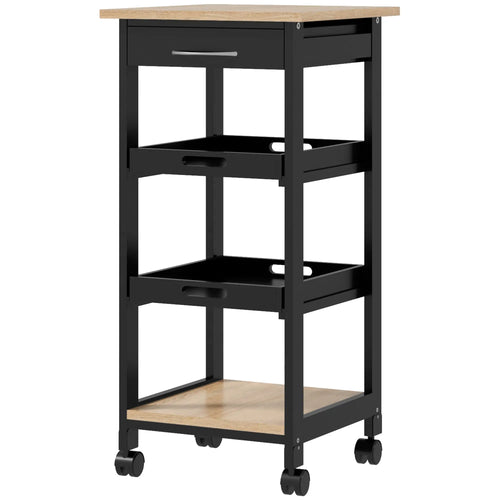 Kitchen Island Rolling Trolley, Utility Serving Cart with Drawer, Black