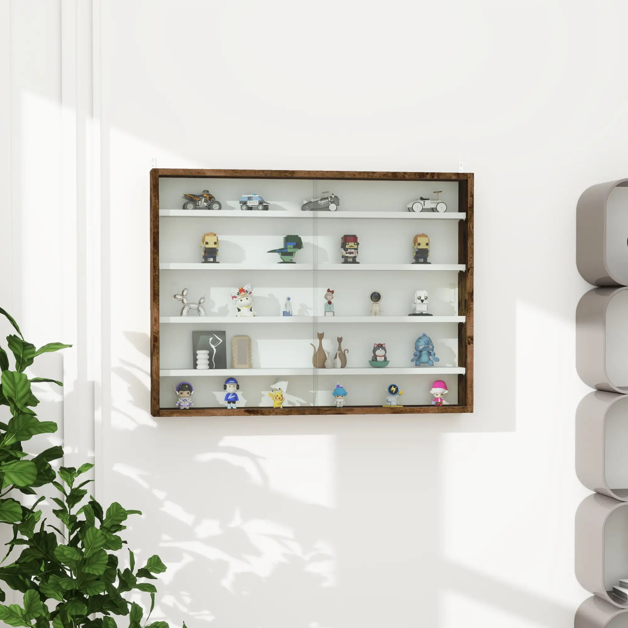 5-Tier Glass Display Cabinet, 2 Doors, 4 Adjustable Shelves, Brown Display Bookshelves at Gallery Canada