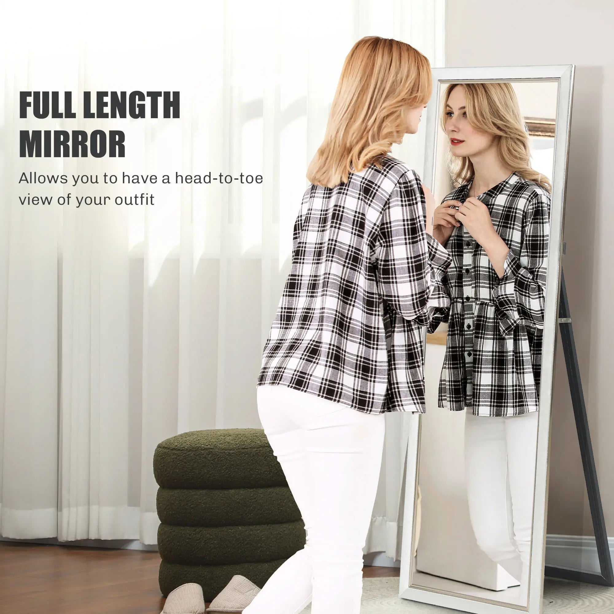 Floor Standing Mirror, Full Body, Leaning or Wall, White Full Length Mirrors at Gallery Canada