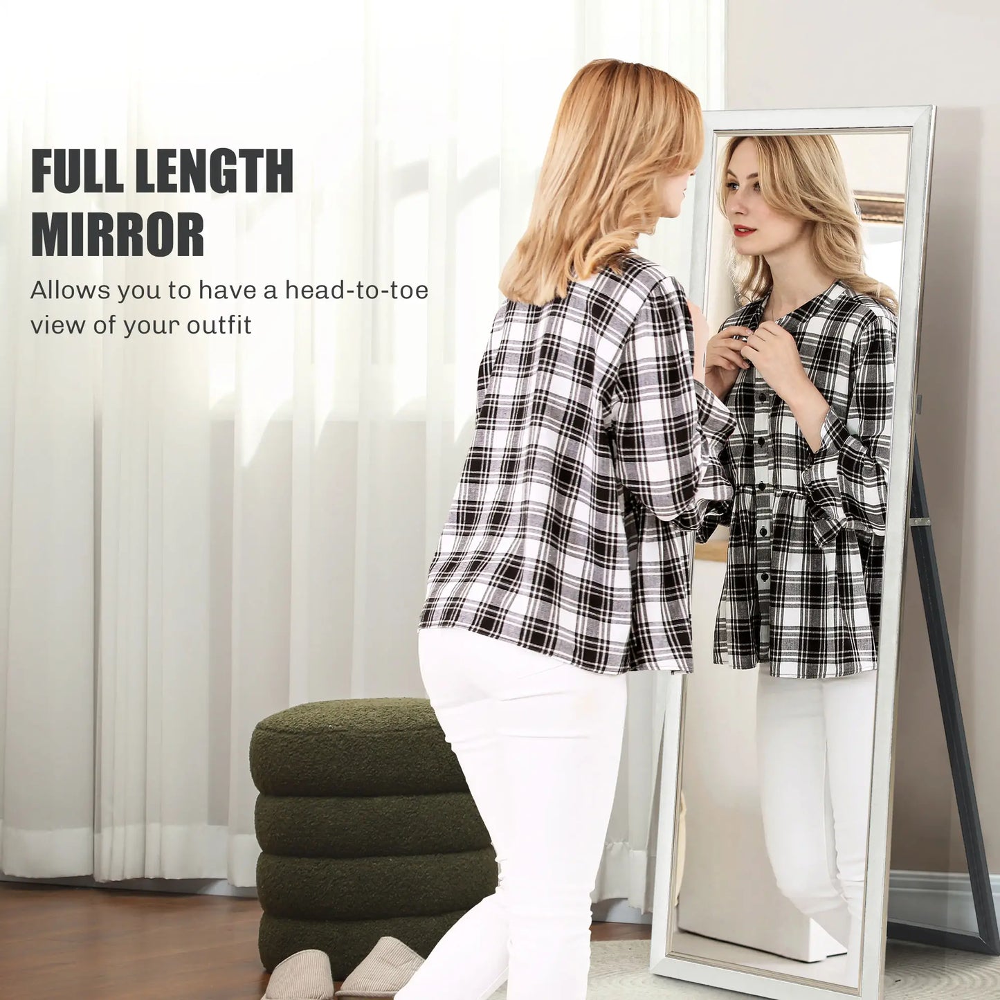 Floor Standing Mirror, Full Body, Leaning or Wall, White Full Length Mirrors at Gallery Canada