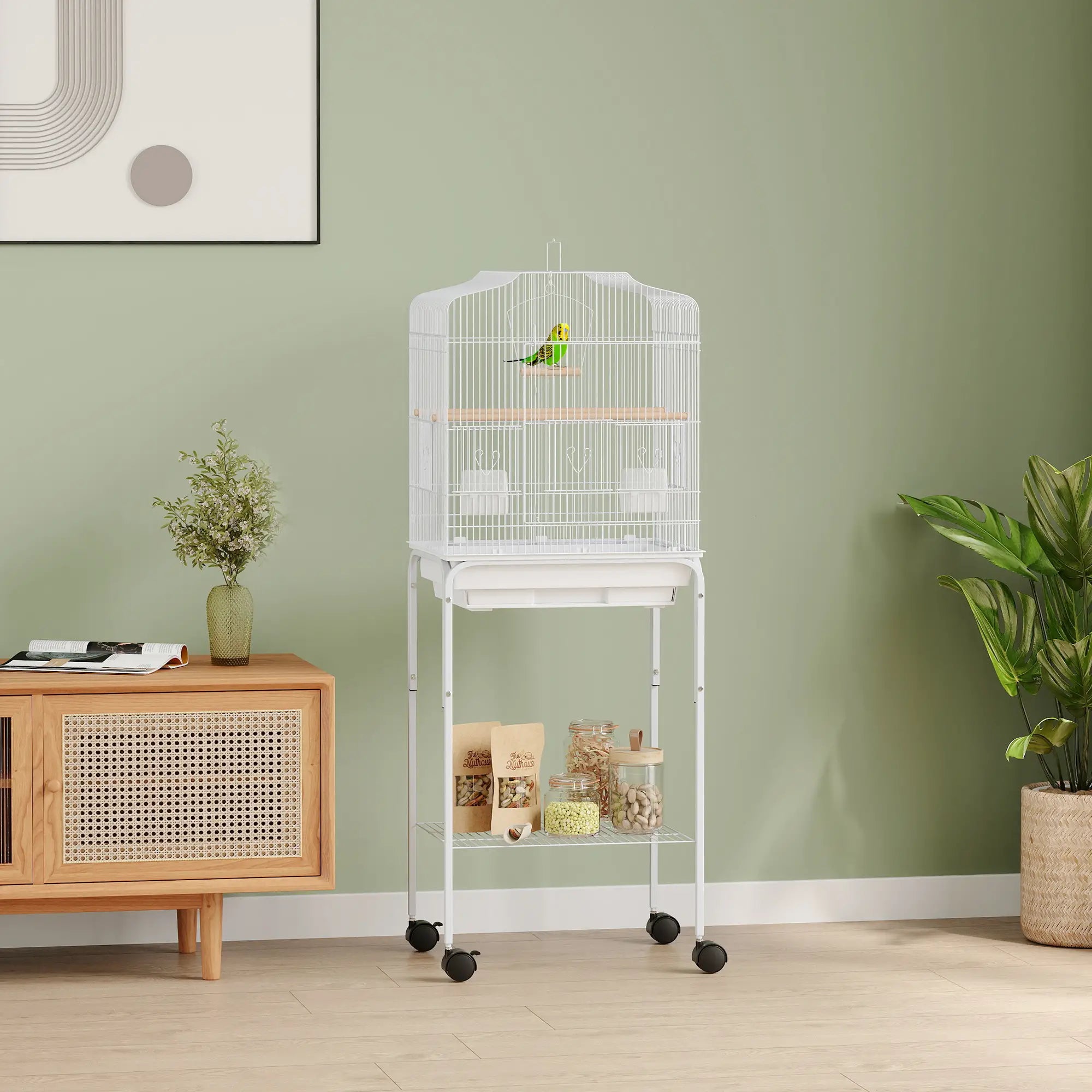 49 Rolling Bird Cage, Cockatoo House, Play Top, Storage Shelf, Wheels, White Bird Cages at Gallery Canada
