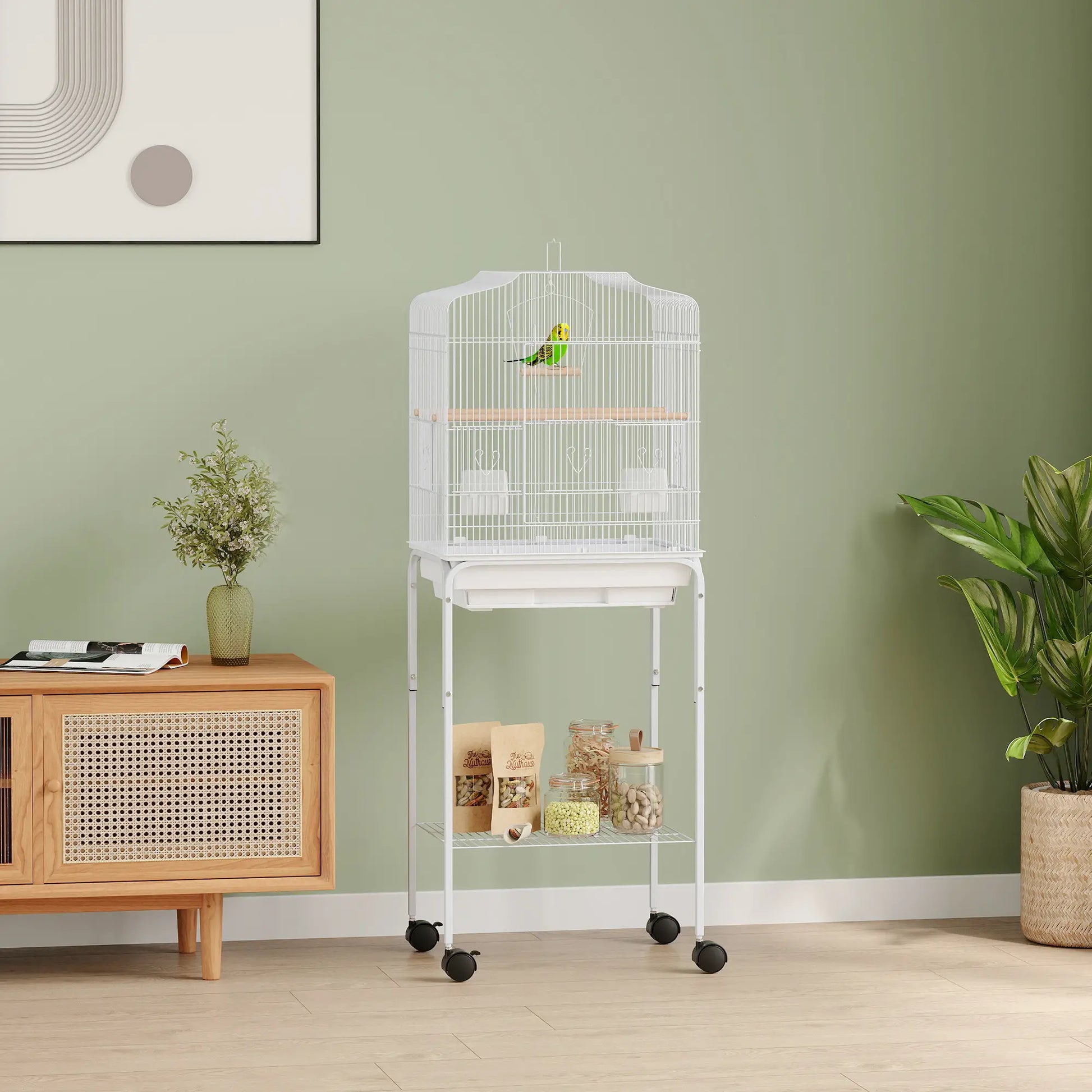 49 Rolling Bird Cage, Cockatoo House, Play Top, Storage Shelf, Wheels, White Bird Cages at Gallery Canada