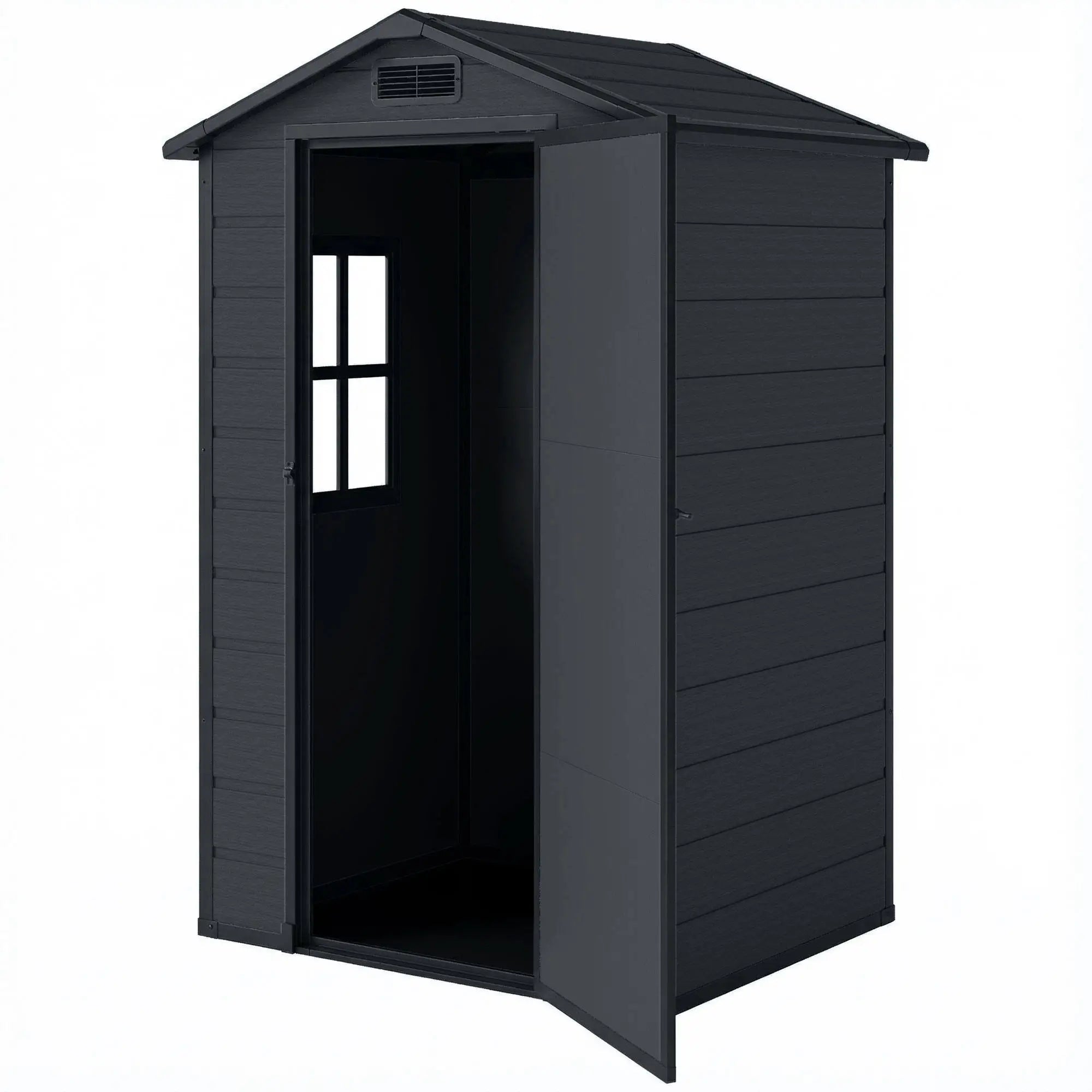 4' x 3' Plastic Garden Shed With Floor, Lockable Door, Window, Vent, Dark Grey Sheds Dark Grey, Black at Gallery Canada