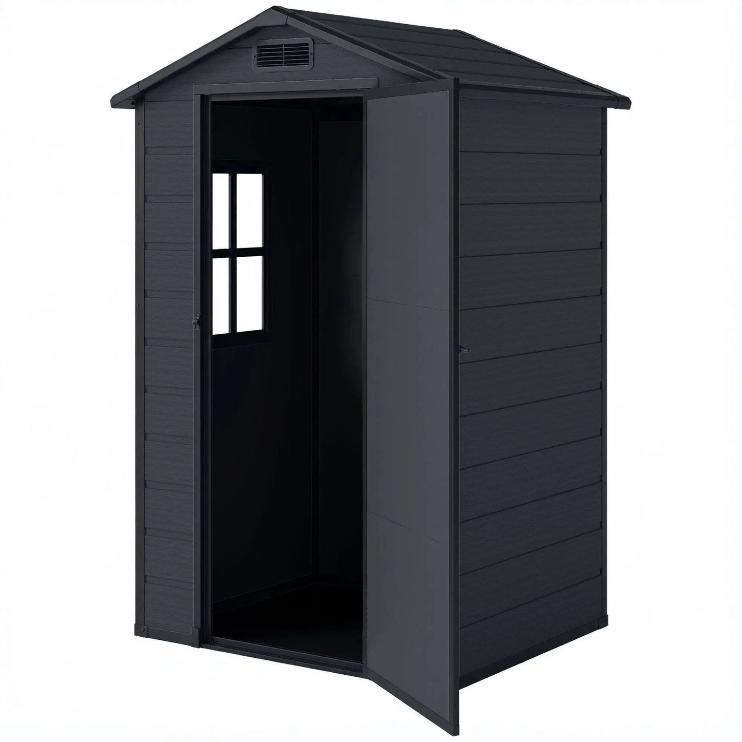 4' x 3' Plastic Garden Shed With Floor, Lockable Door, Window, Vent, Dark Grey Sheds Dark Grey, Black at Gallery Canada