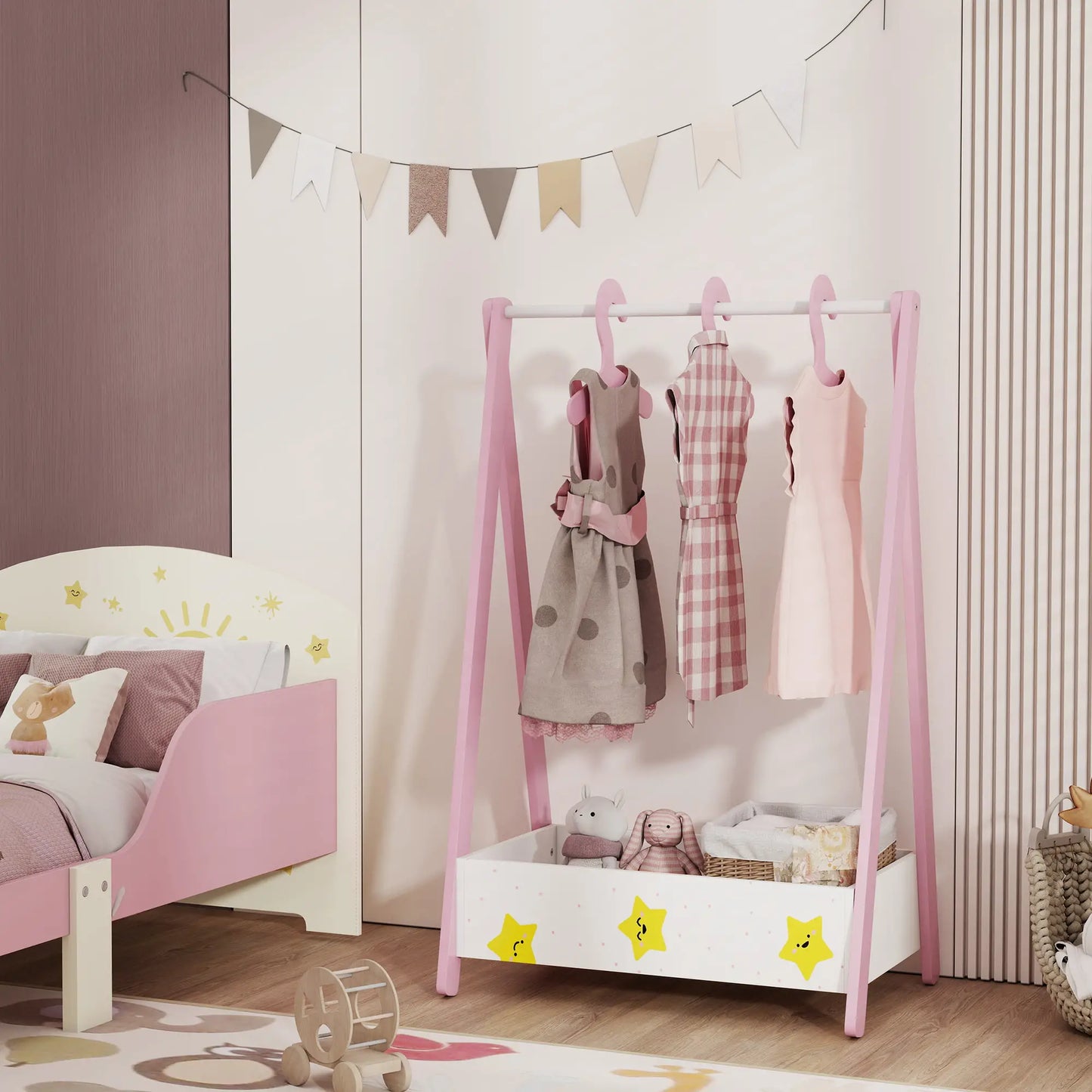 Kids Clothing Rack with Storage Shelf, Hangers, Pink Kids Bedroom Furniture at Gallery Canada