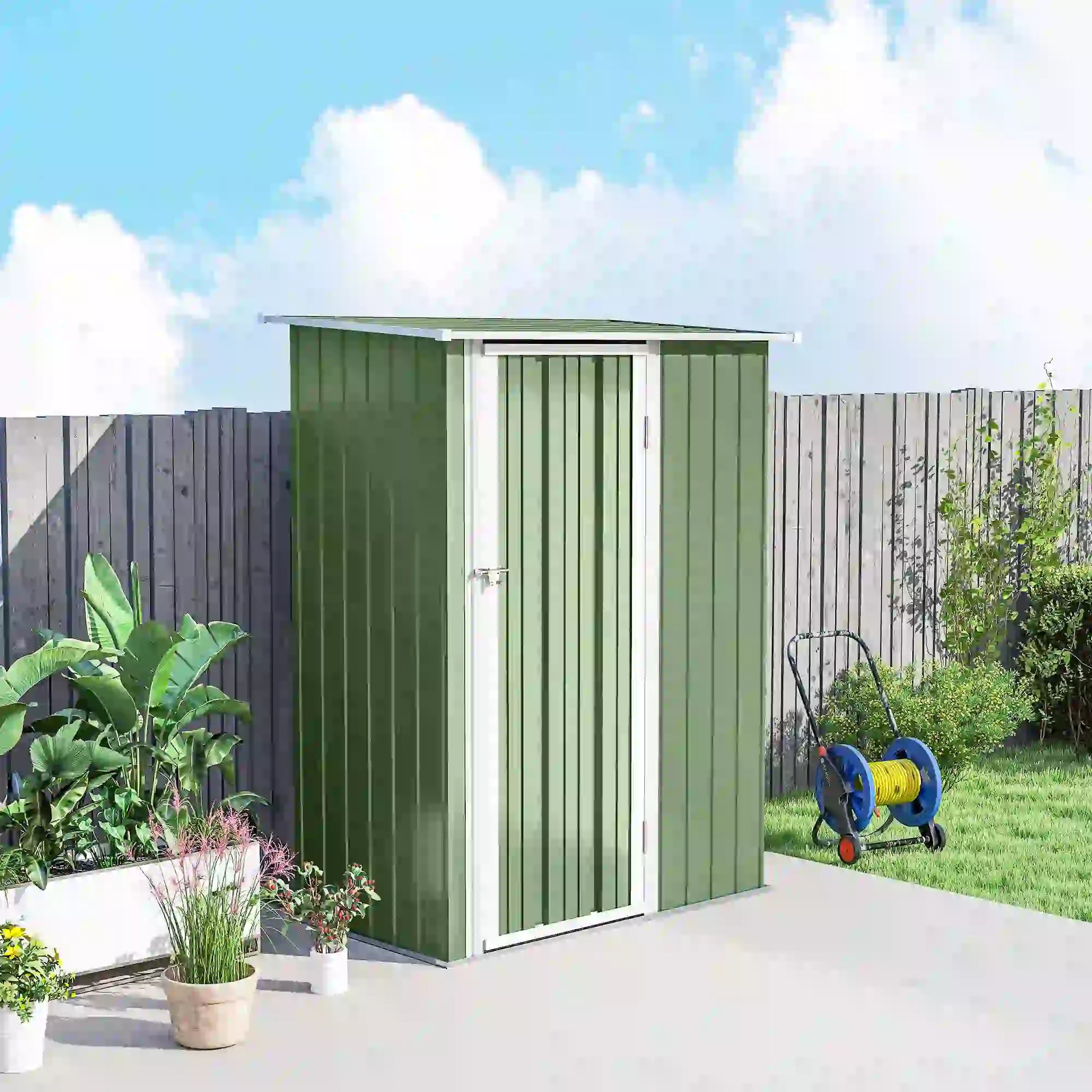 5x3ft Metal Garden Shed, Sloped Roof, Lockable Door, Light Green Sheds at Gallery Canada