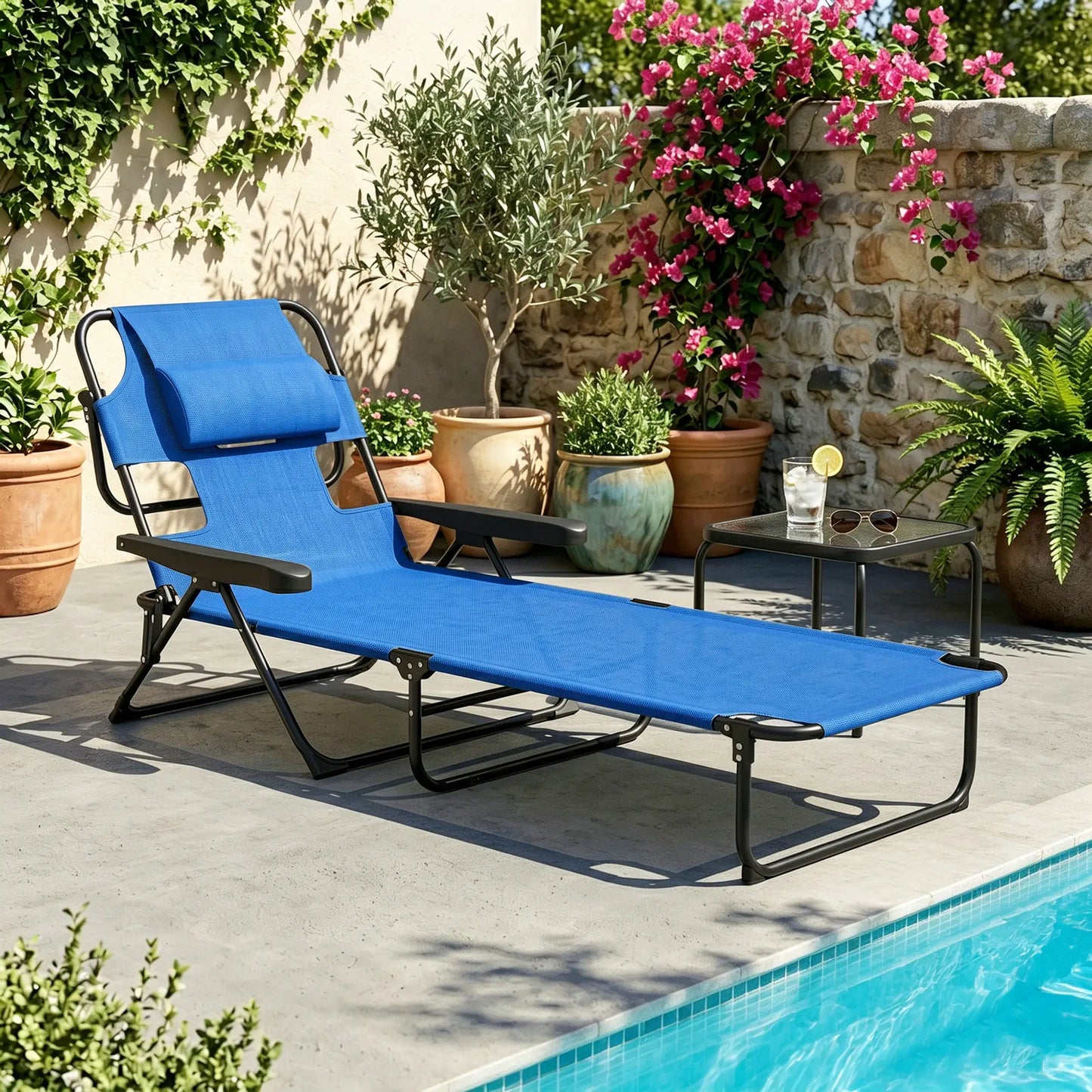 Folding Lounge Chair, Reclining Back, Dark Blue Lounger Chairs at Gallery Canada