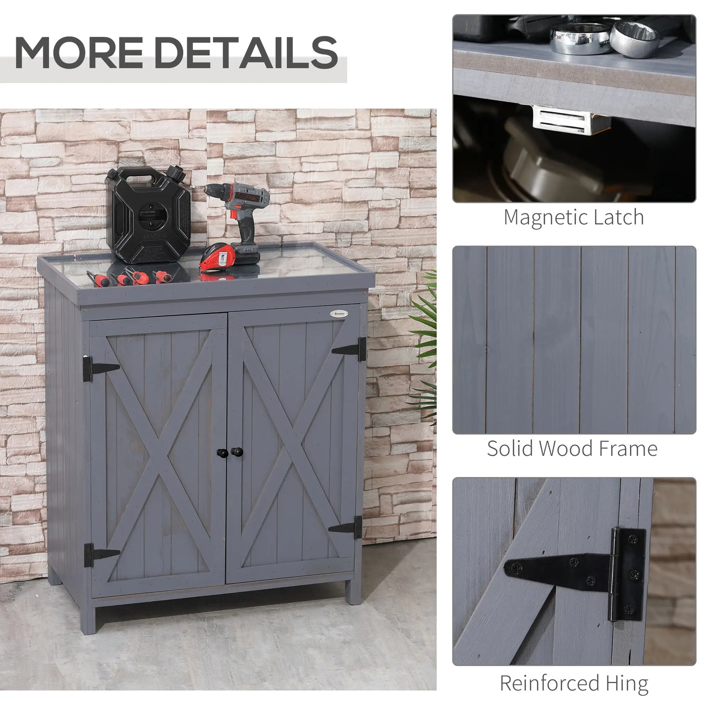 Outdoor Garden Storage Cabinet, Galvanized Top, Two Shelves, Grey Sheds at Gallery Canada