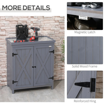 Outdoor Garden Storage Cabinet, Galvanized Top, Two Shelves, Grey Sheds at Gallery Canada