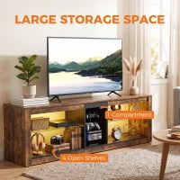Meuble TV avec lumières LED, télécommande, étagères, brun rustique