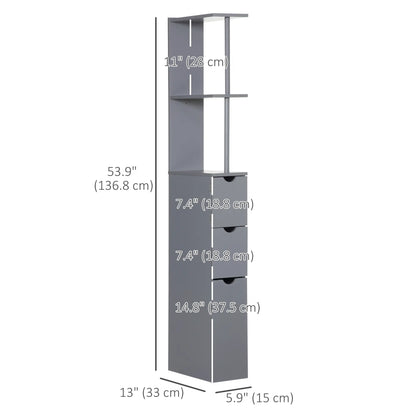 Tall Narrow Bathroom Storage Cabinet with Drawers, Open Shelves, Grey Bathroom Cabinets at Gallery Canada
