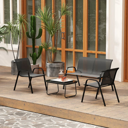4-Piece Outdoor Furniture Set, 2 Stackable Chairs, Loveseat, Glass Coffee Table, Black Patio Furniture Sets at Gallery Canada